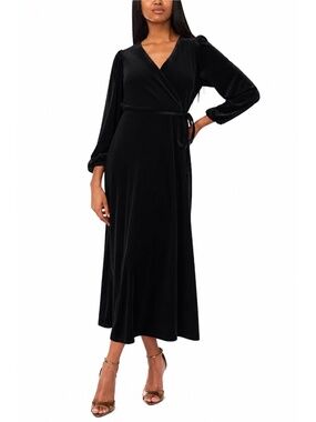 MSK Women's Black Long Sleeve Surplice Wrap Neck Velvet Dress Size S
